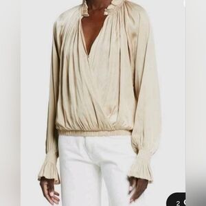 Ramy Brooke Beige Ruffle Blouse